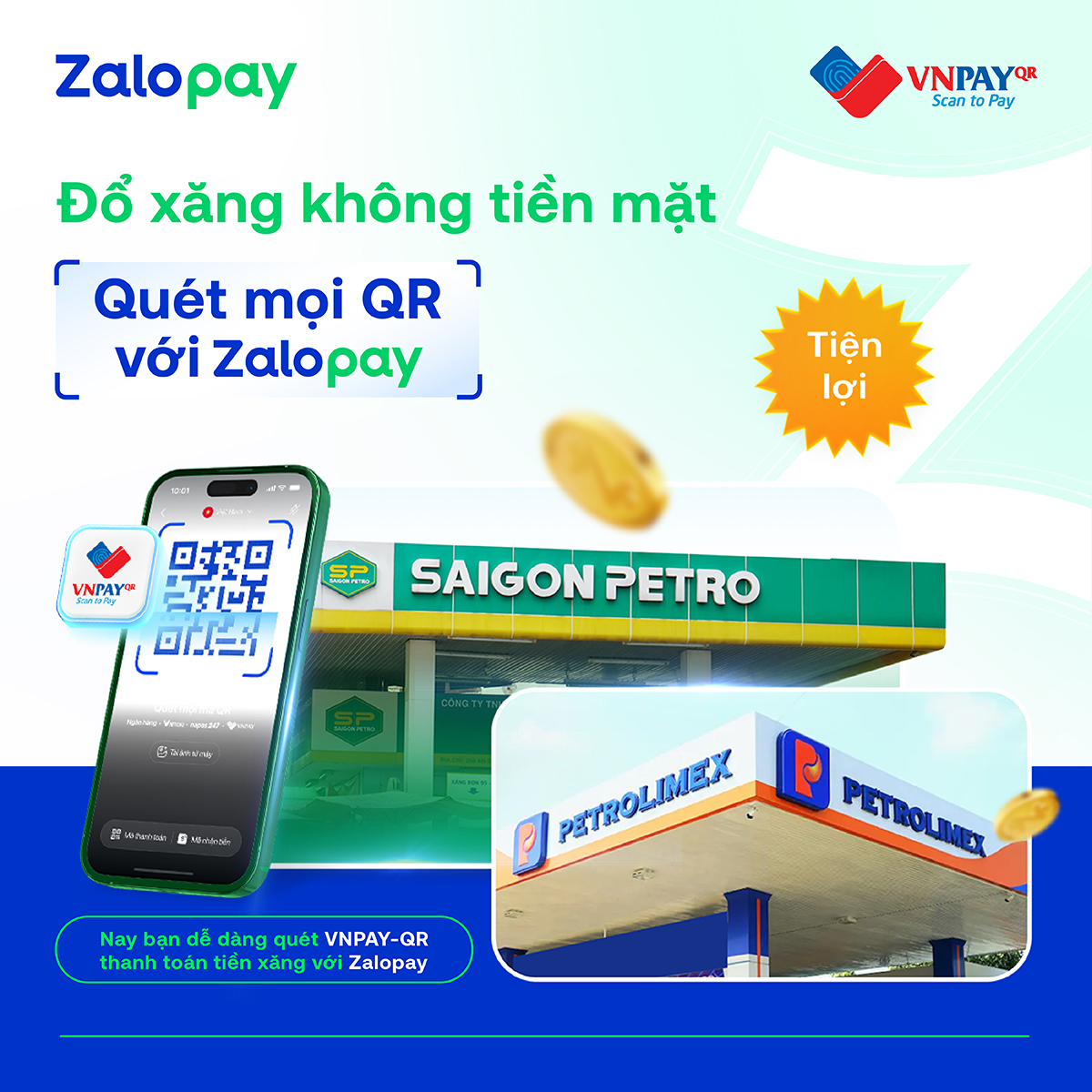 Đổ xăng không tiền mặt cùng Zalopay