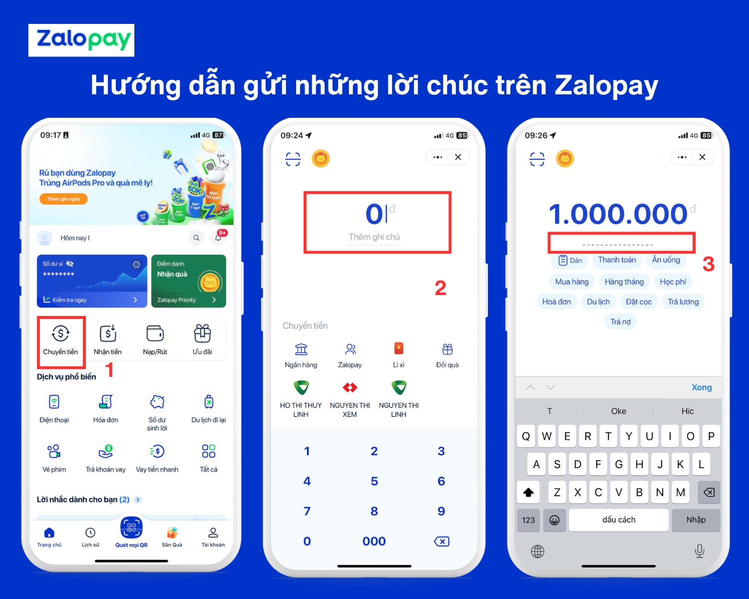 gửi lời chúc trên Zalopay
