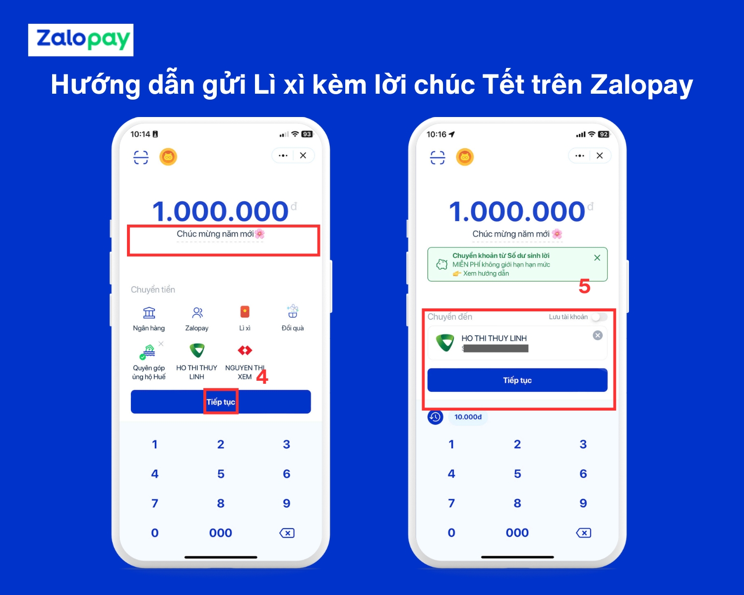 cách chuyển tiền với con số lì xì may mắn