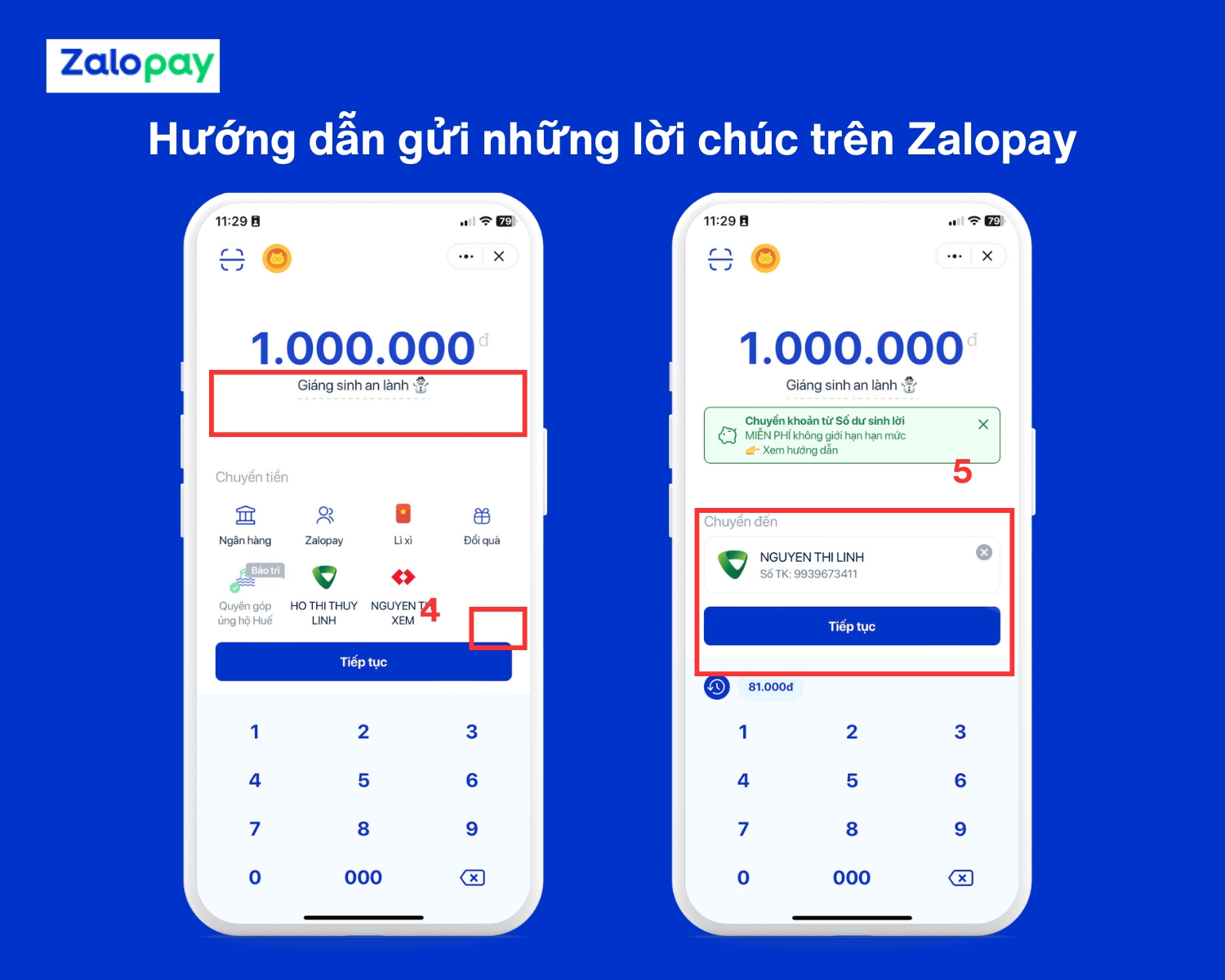 gửi lời chúc trên Zalopay