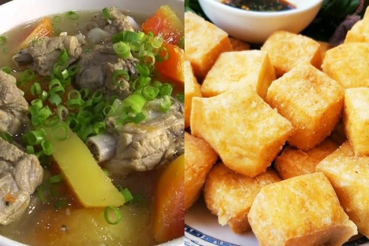 Canh đu đủ xương heo - Đậu hũ chiên