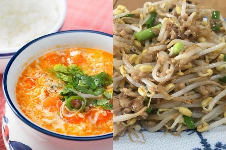 Canh trứng nấm - Giá xào thịt heo