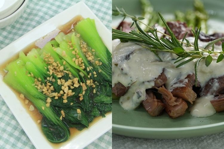 Cải thìa xào dầu hào - Thịt bò sốt nấm