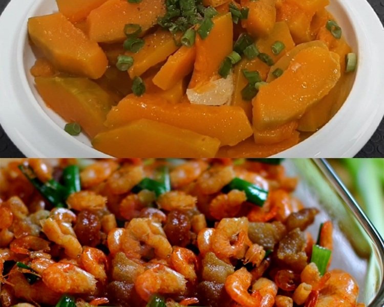 Bí đỏ xào - Tôm rang thịt