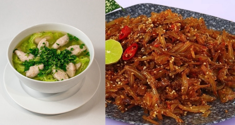 Canh khổ qua cá thác lác - Cá cơm khô chiên tỏi ớt