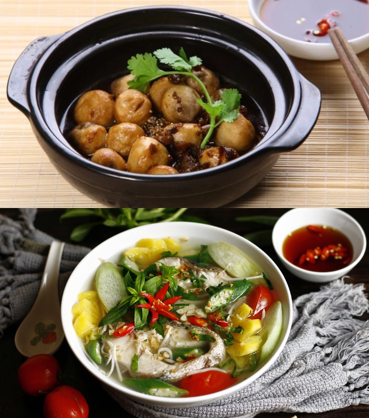 Nấm rơm kho tiêu - Canh chua cá lóc