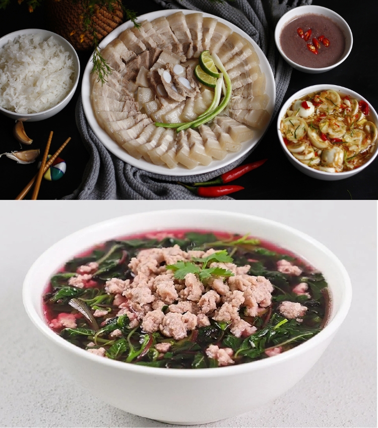 Thịt luộc ăn kèm cà pháo mắm tôm - Canh rau dền