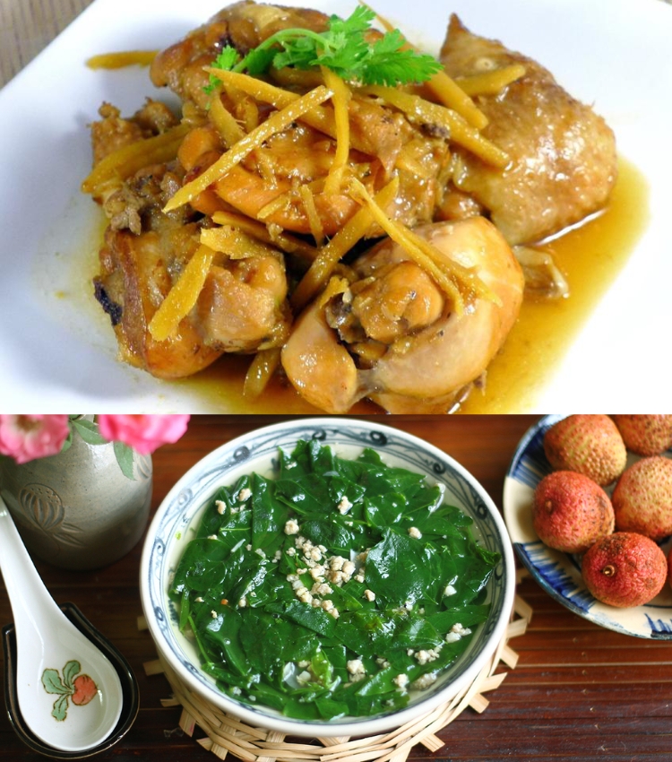Vịt kho gừng - Canh rau ngót
