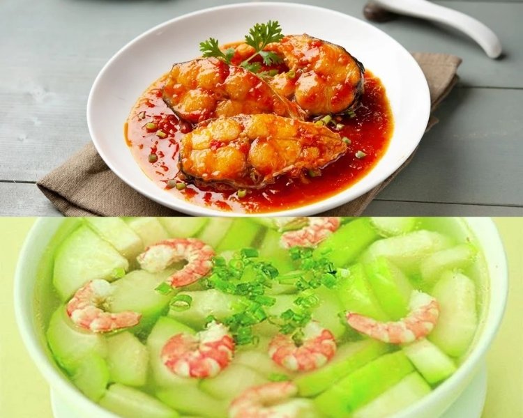 Cá basa sốt cà chua - Canh bí xanh nấu tôm