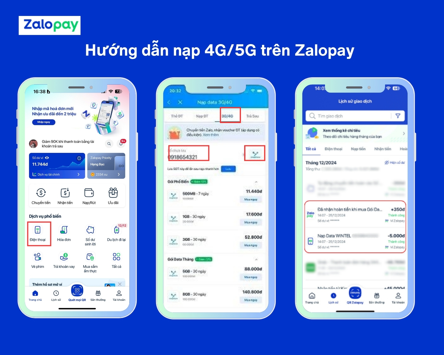 nạp 4G/5G qua Zalopay