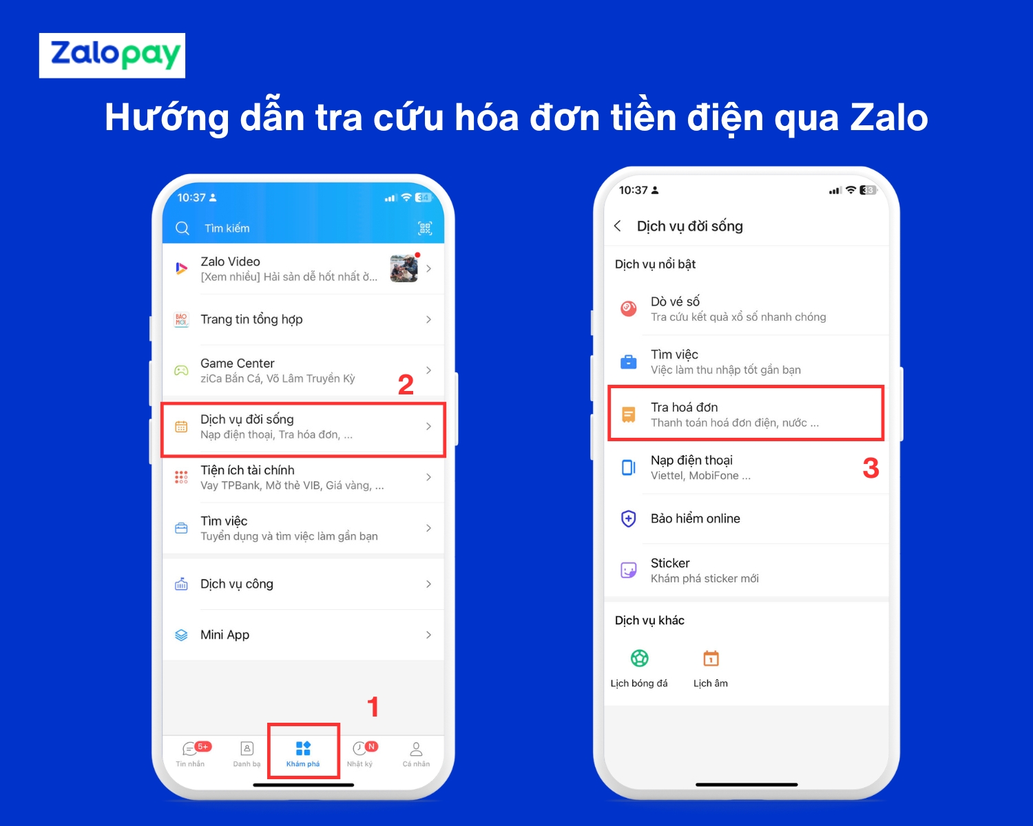 Hướng dẫn tra cứu hóa đơn tiền điện online trên Zalo