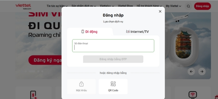 Kiểm tra dung lượng 4G Viettel trên website Viettel Telecom