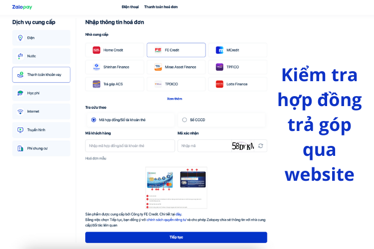 Hướng dẫn kiểm tra hợp đồng trả góp còn bao nhiêu tháng qua website Zalopay.