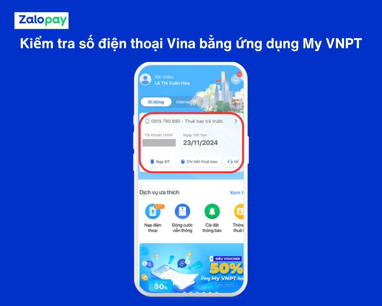 Giao diện chính của ứng dụng My VNPT