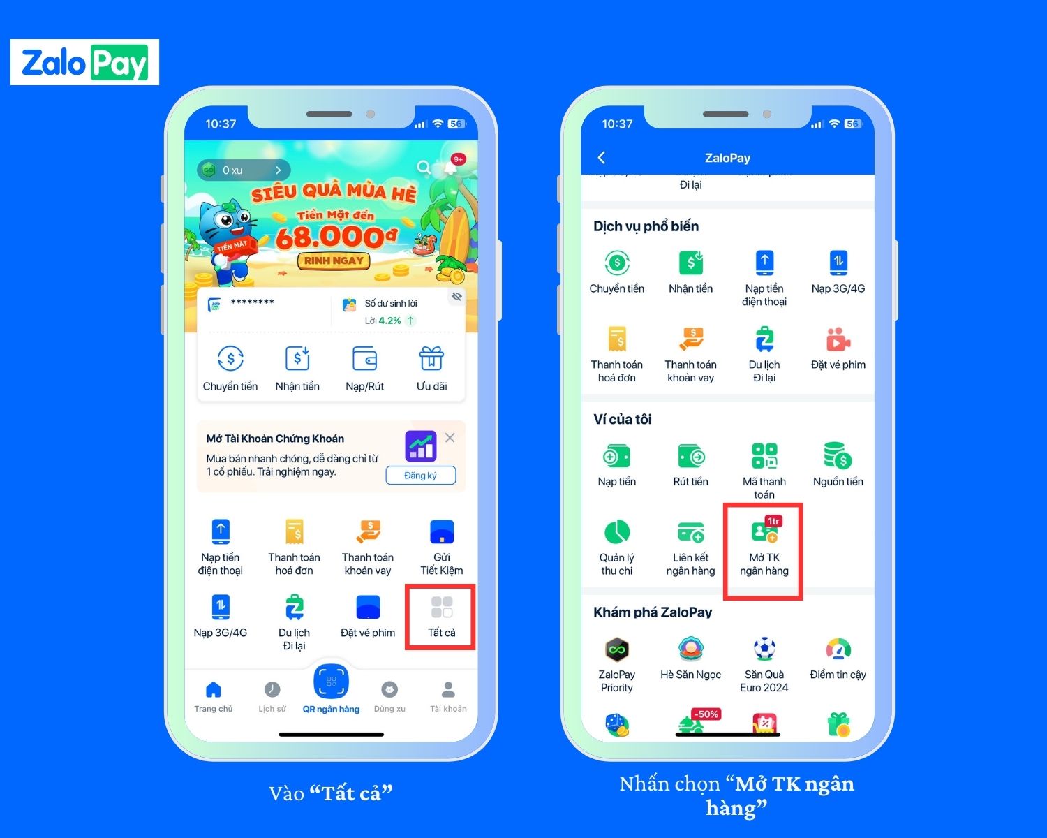 Mở tài khoản Sacombank bằng ứng dụng ZaloPay