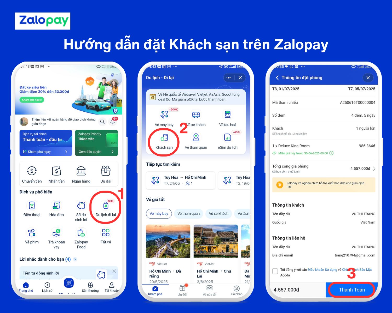 Đặt khách sạn trên Zalopay