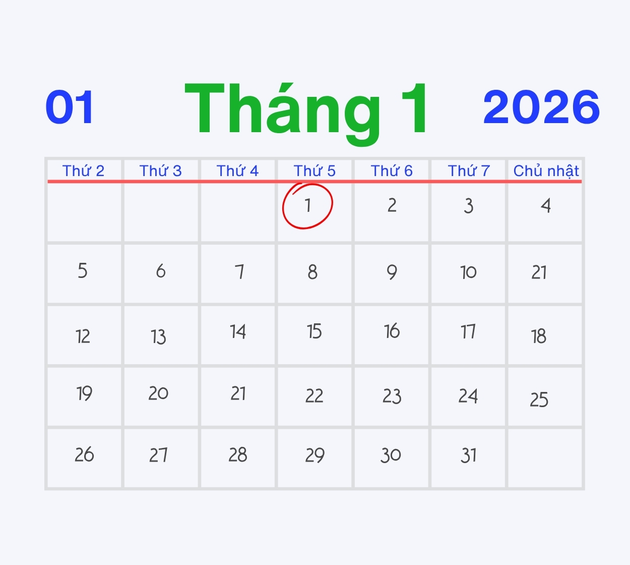 Lịch nghỉ Tết Dương lịch 2026