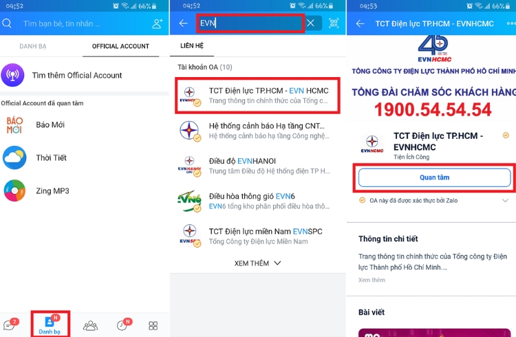 Lấy mã khách hàng tiền điện qua Zalo Official Account của EVN