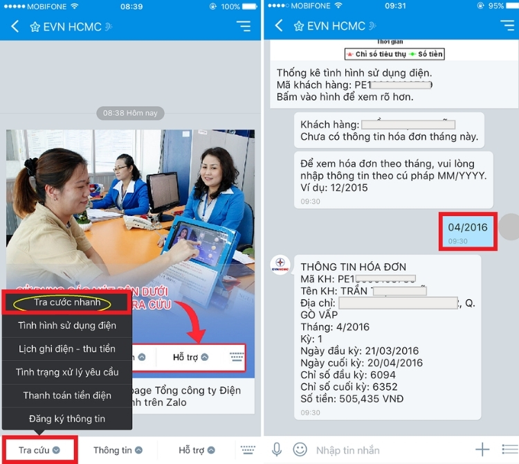 Lấy mã khách hàng tiền điện qua Zalo Official Account của EVN