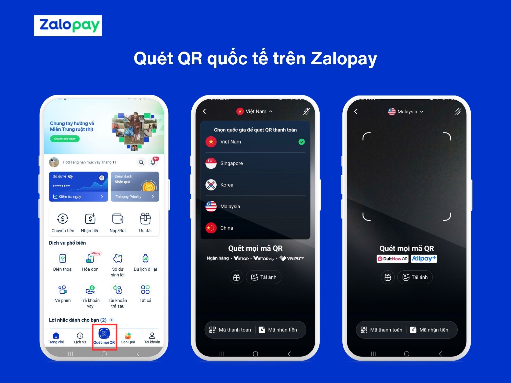 Dùng ứng dụng Zalopay để quét QR thanh toán trên quầy hàng