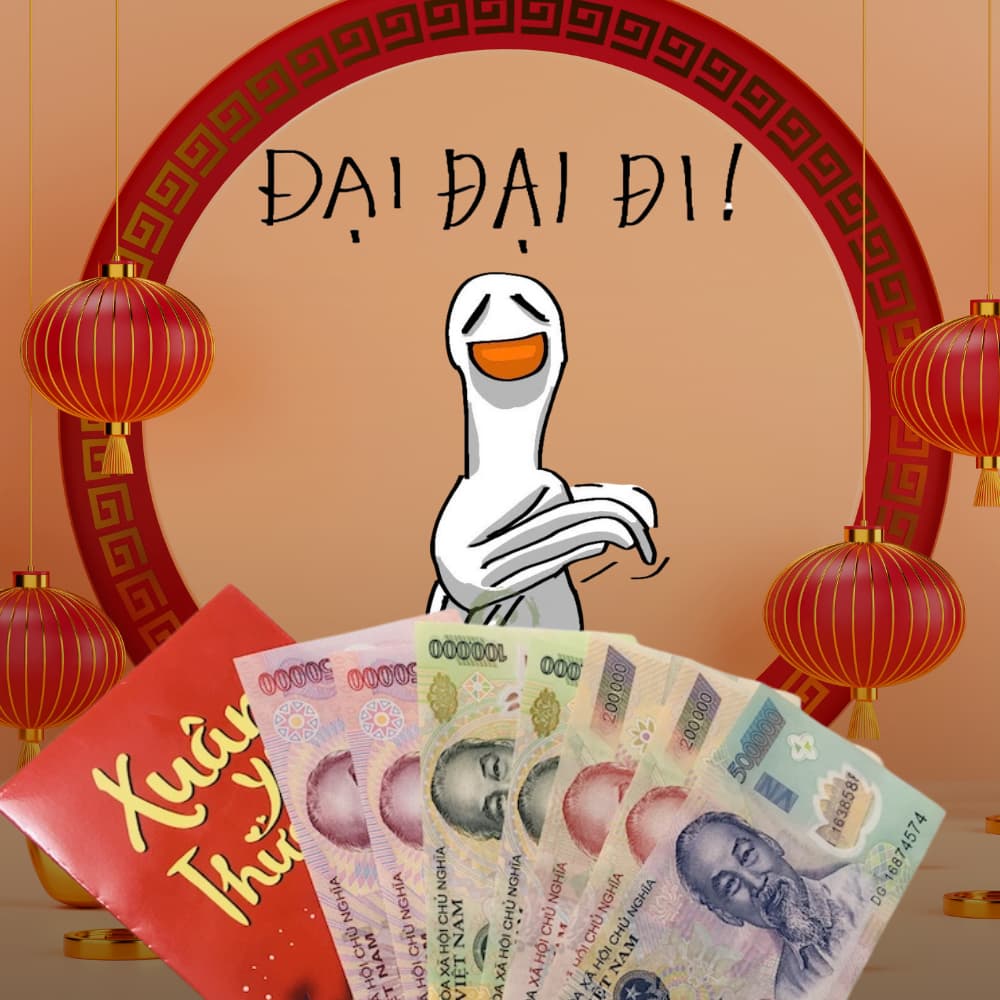 ảnh chế xin lì xì mệnh giá 50k, 100k, 200k, 500k