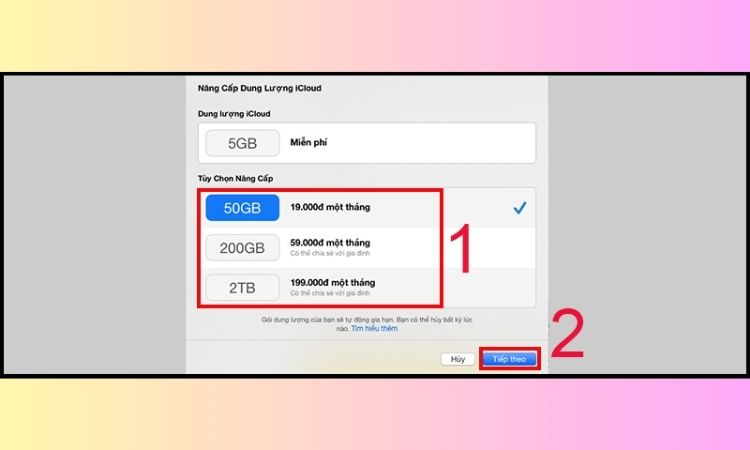 Hướng dẫn mua thêm dung lượng iCloud