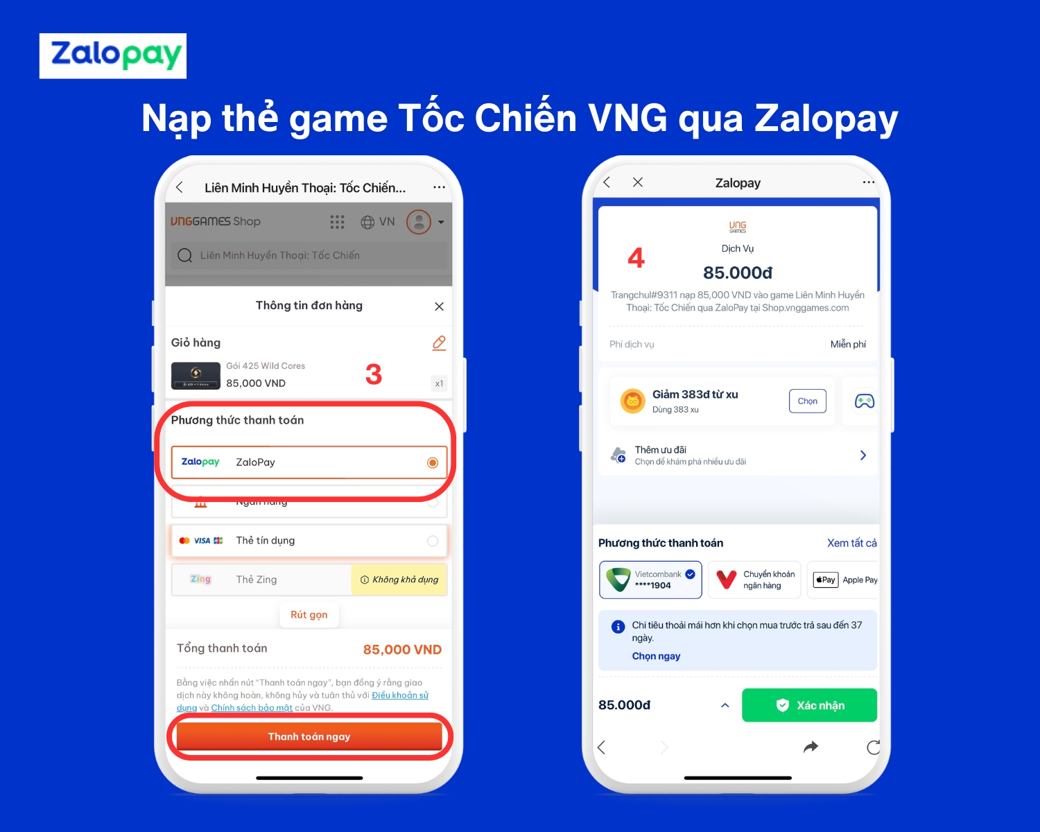 Hướng dẫn nạp thẻ Tốc Chiến và thanh toán qua Zalopay