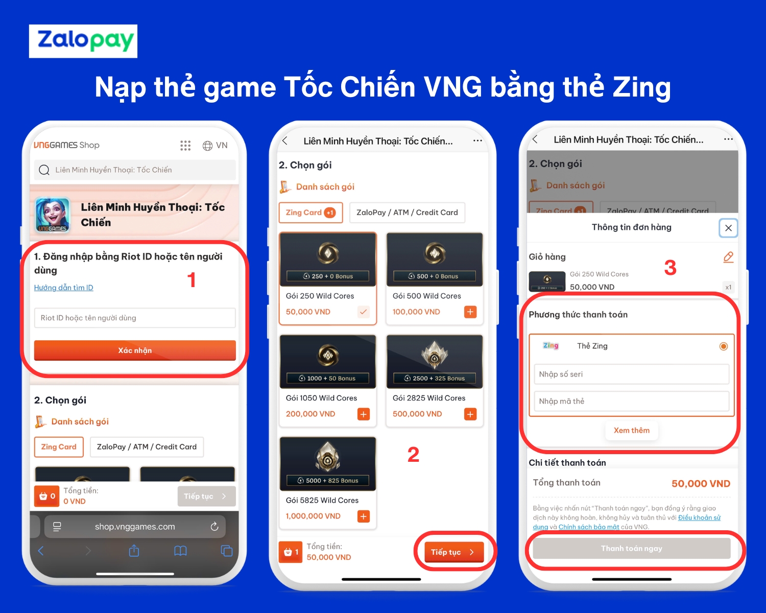 Hướng dẫn cách nạp thẻ Tốc Chiến và thanh toán bằng Thẻ Zing