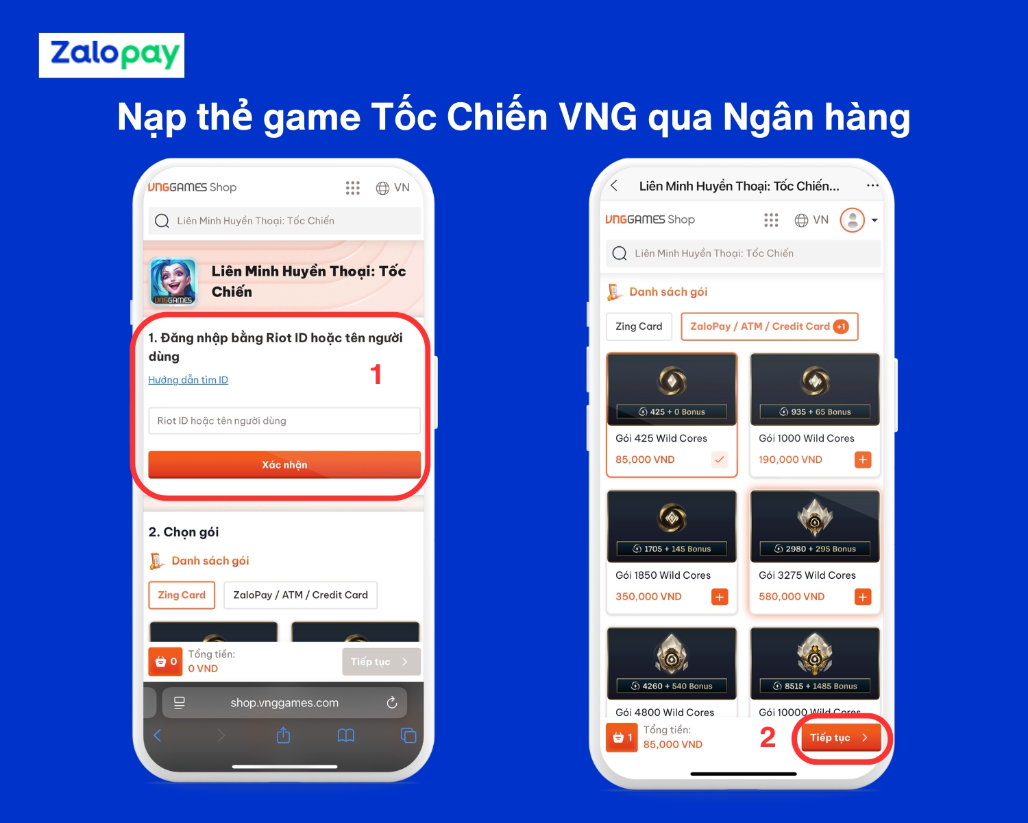 Hướng dẫn cách nạp thẻ Tốc Chiến và thanh toán bằng Ngân hàng