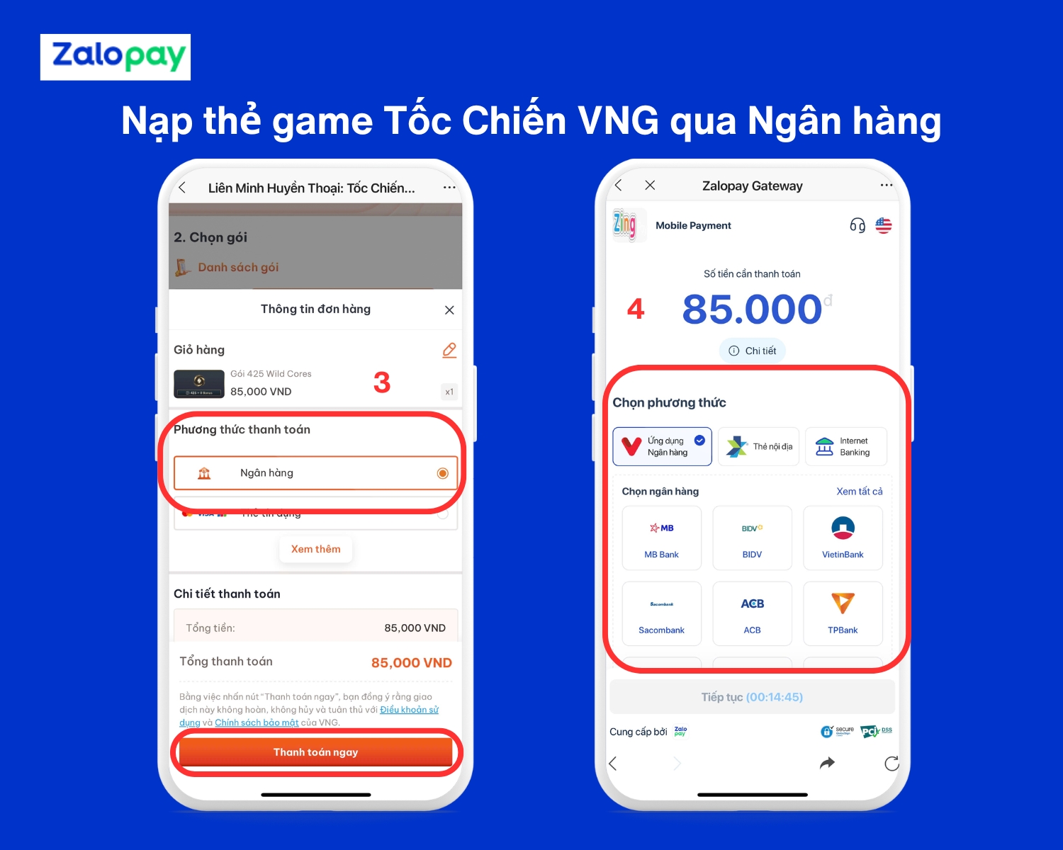 Hướng dẫn cách nạp thẻ Tốc Chiến và thanh toán bằng Ngân hàng