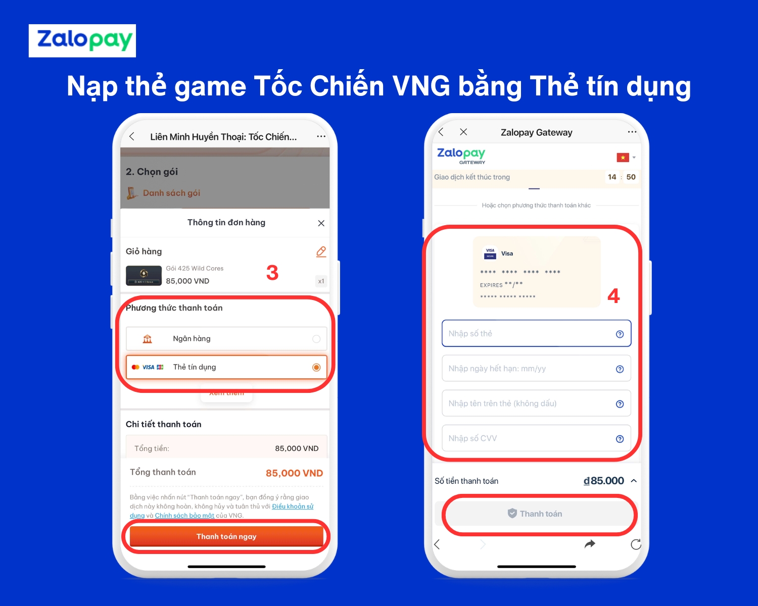 Hướng dẫn nạp thẻ Tốc Chiến và thanh toán bằng Thẻ tín dụng