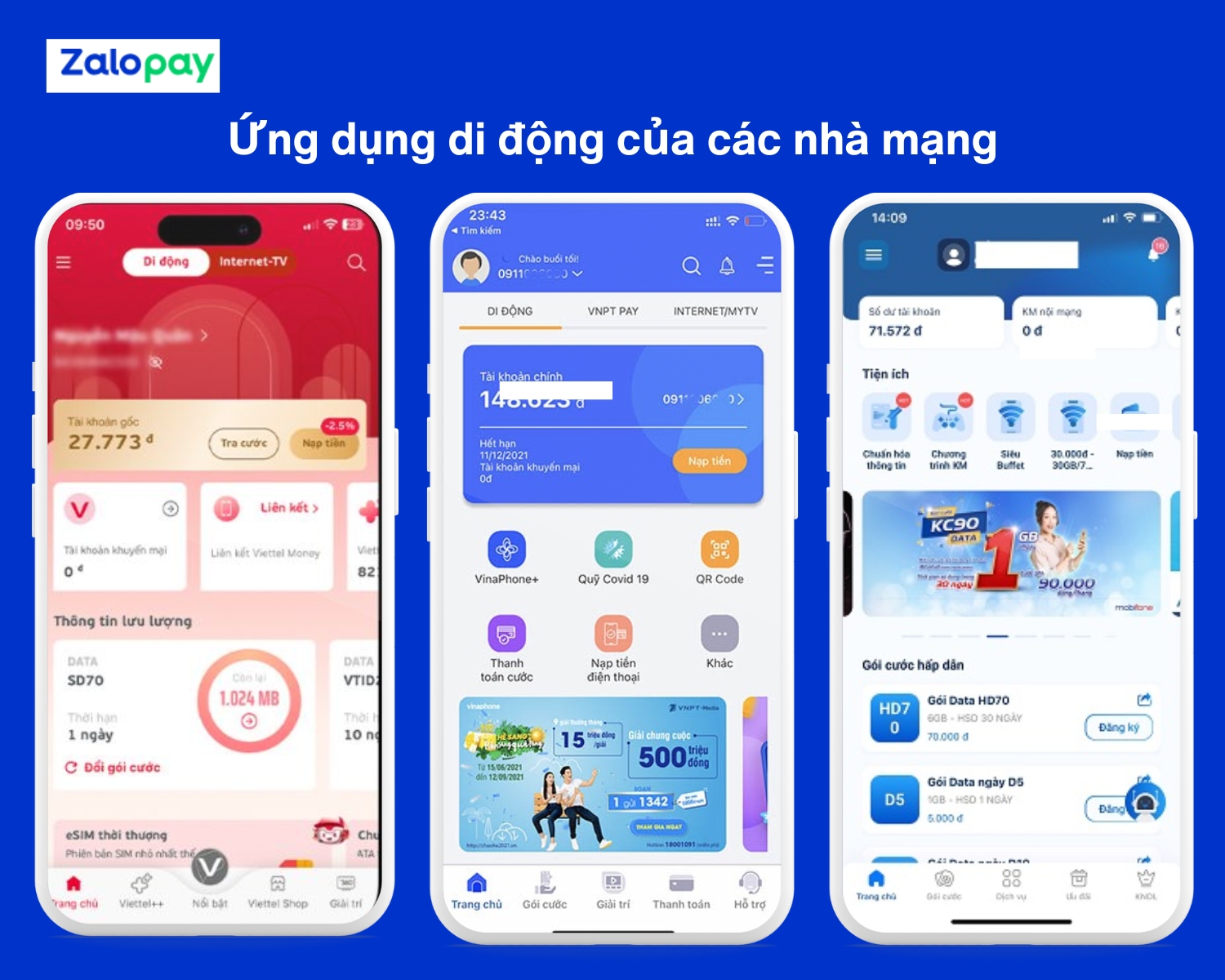 Nạp tiền điện thoại chiết khấu cao qua ứng dụng di động của nhà mạng