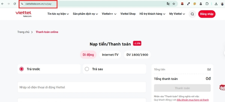 Nạp tiền điện thoại Viettel cho người khác qua Viettel Telecom