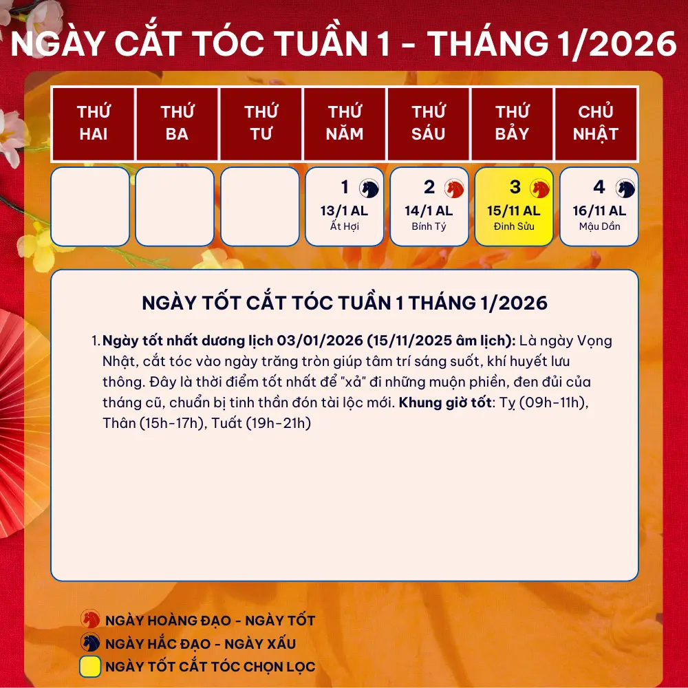 lịch cắt tóc tốt nhất trong tuần 1 tháng 1 năm 2026