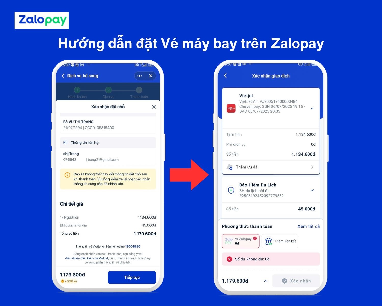 Hướng dẫn đặt Vé máy bay qua Zalopay
