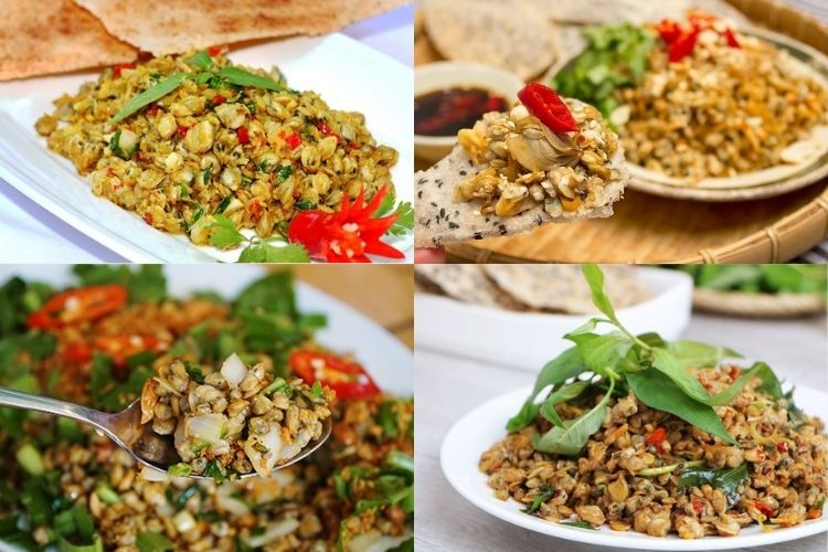 Hến xào ăn cùng bánh tráng