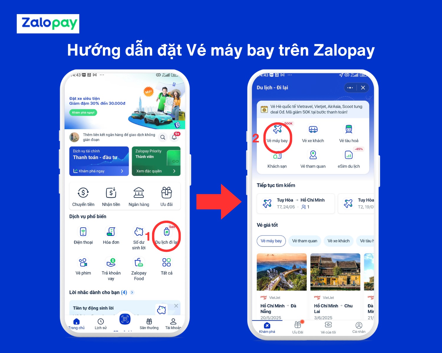 Hướng dẫn đặt Vé máy bay qua Zalopay