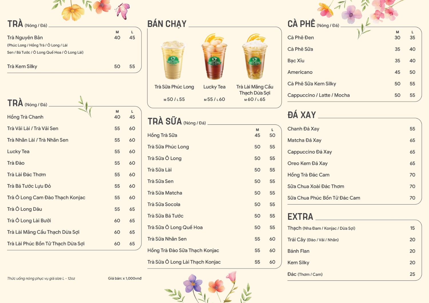 Menu và bảng giá Phúc Long