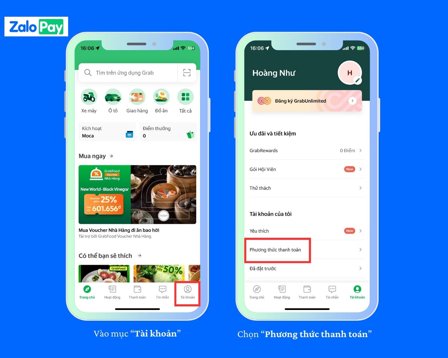 Liên kết ứng dụng Grab với ZaloPay