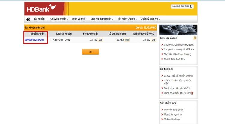 Kiểm tra số tài khoản ngân hàng qua Internet Banking