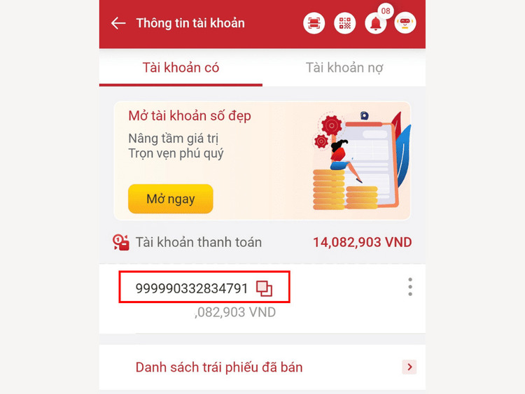 Tra cứu số tài khoản ngân hàng qua ứng dụng Mobile Banking