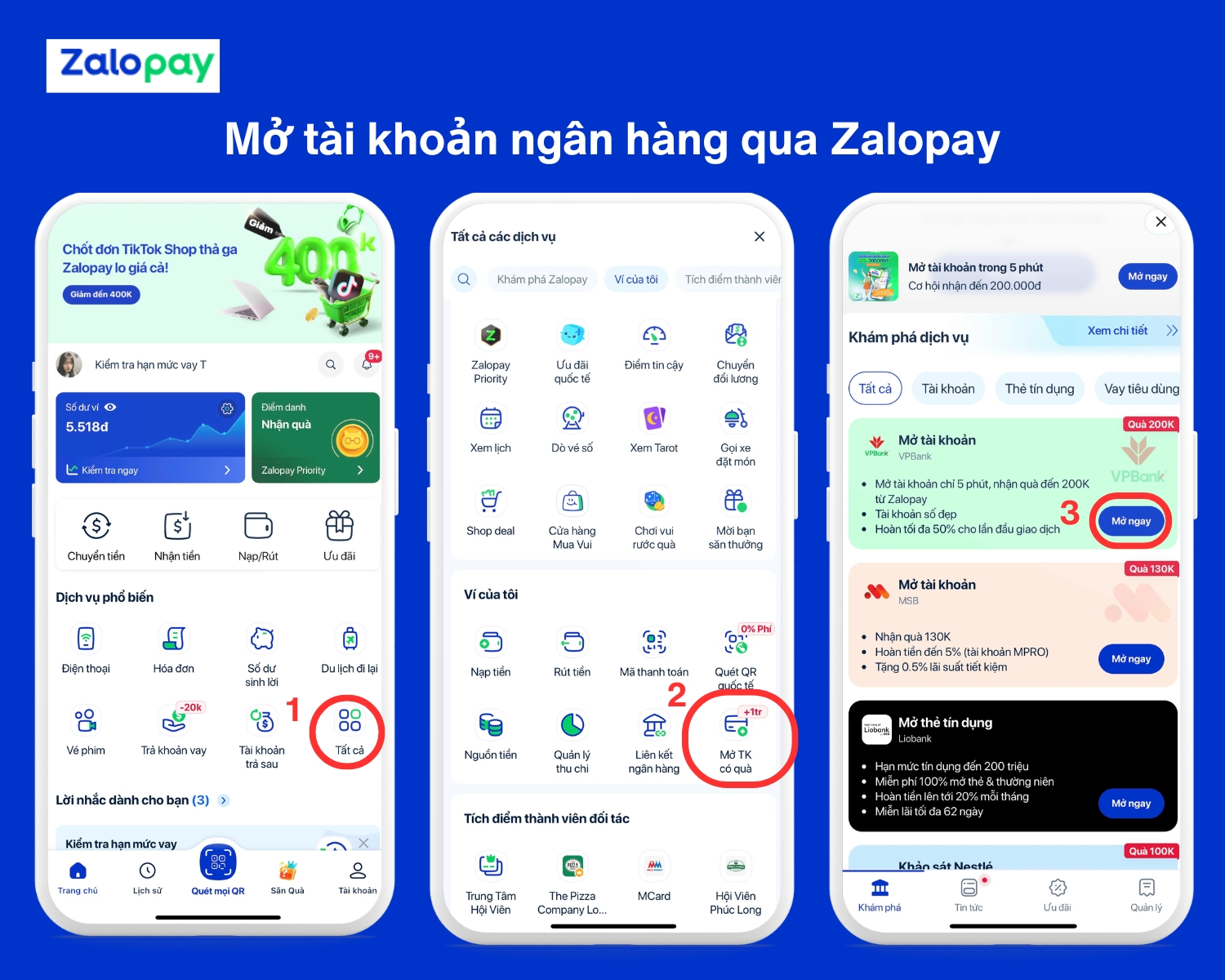 Mở tài khoản ngân hàng nhận ngay ưu đãi qua Zalopay