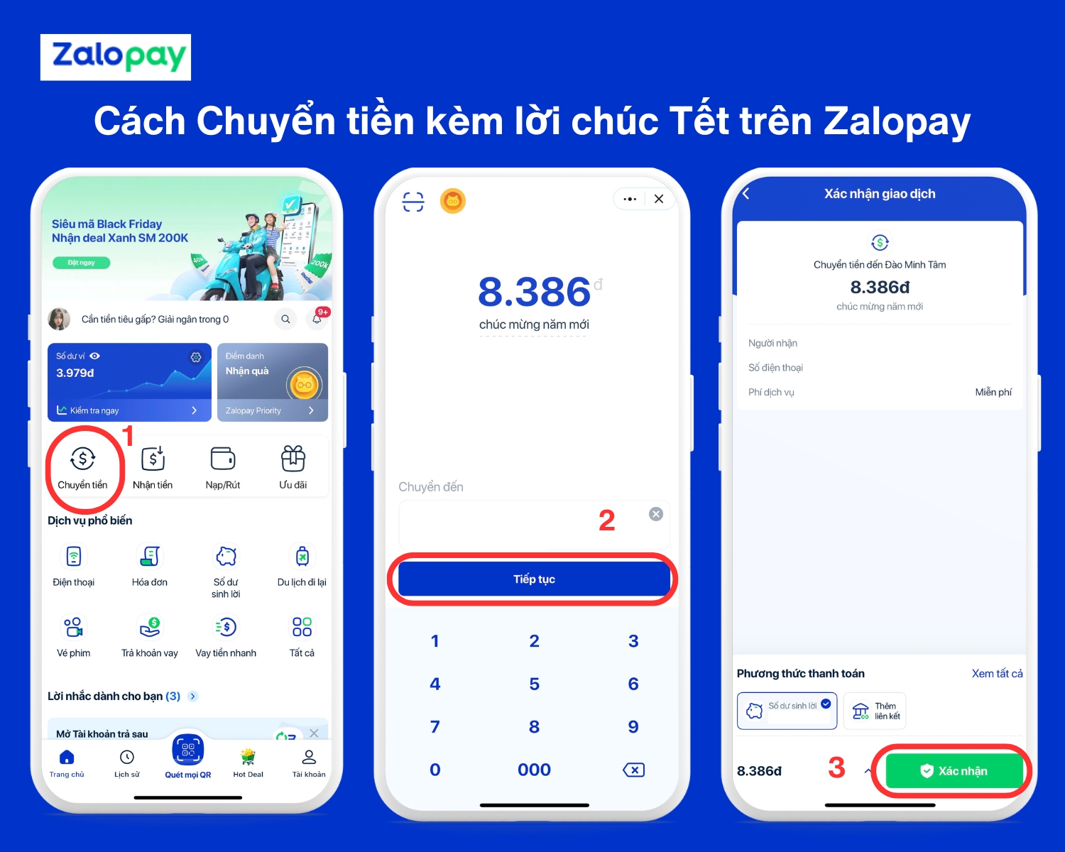 Các bước chuyển tiền kèm lời chúc Tết ý nghĩa qua Zalopay