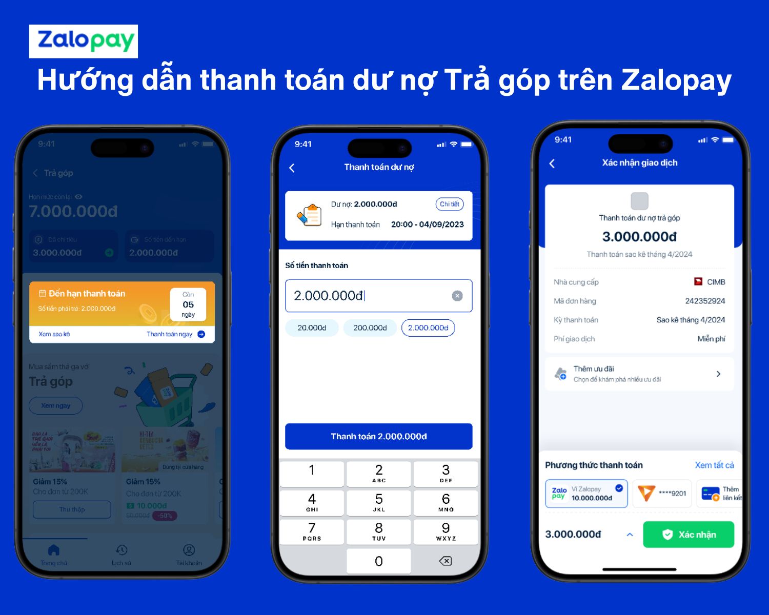 Hướng dẫn thanh toán dư nợ trả góp trên Zalopay.