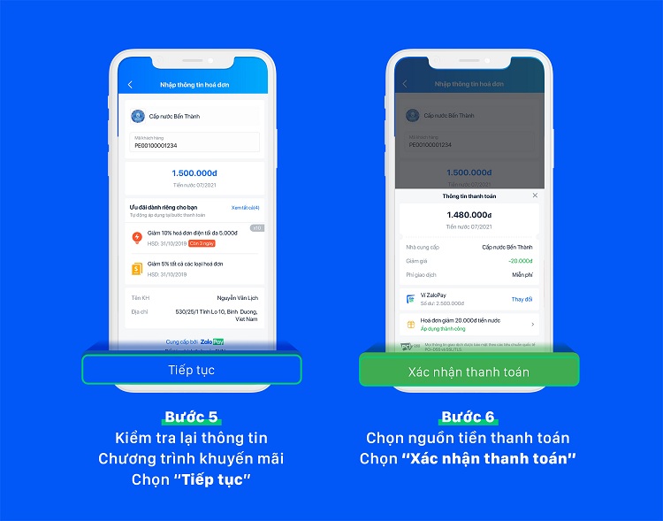 xác nhận thanh toán hóa đơn nước online tại Hà Nội qua app ZaloPay