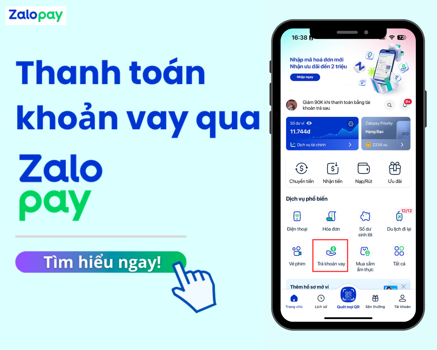Thanh toán khoản vay tiêu dùng dễ dàng, nhanh chóng qua Zalopay