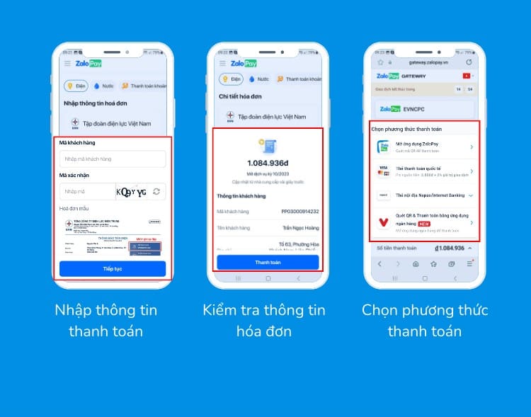 Thanh toán tiền điện online qua website ZaloPay bằng tài khoản Mobile Banking