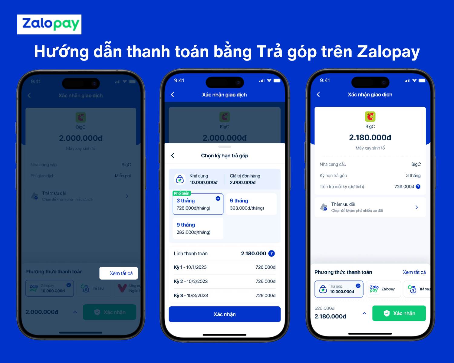 Chỉ những giao dịch đủ điều kiện và trong hạn mức mới hiển thị tùy chọn "Trả góp" trên Zalopay.