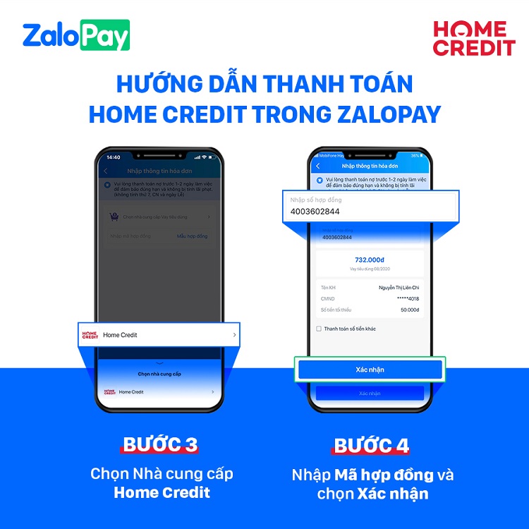 Thanh toán vay tiêu dùng Home Credit qua ví ZaloPay