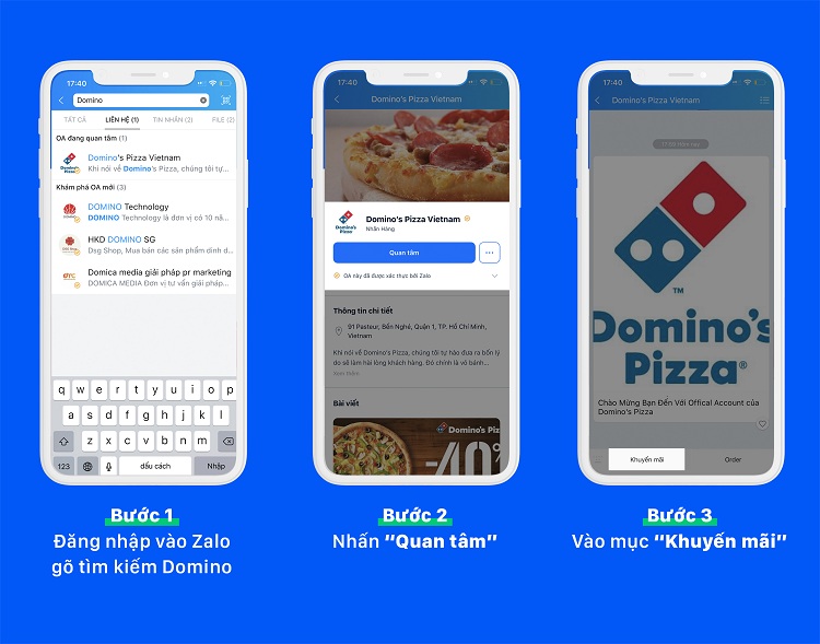 Theo dõi và cập nhật khuyến mãi của Domino's Pizza qua Zalo oa